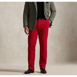 Polo Ralph Lauren Pants Mens 38x32 Red Corduroy preston Fit Straight Leg 9' #445